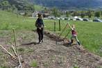 pendant que les enfants s'essaient  la grelinette